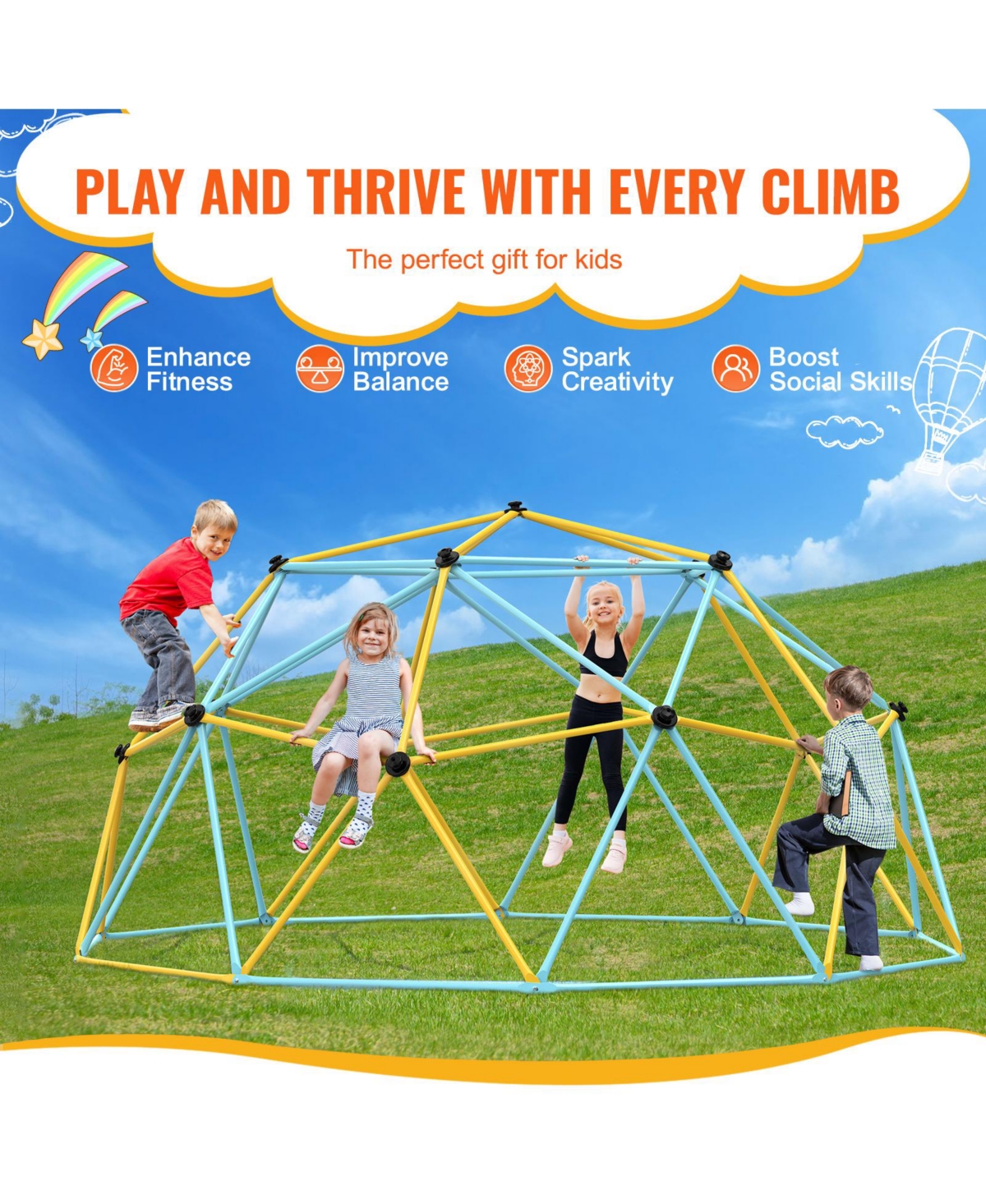 Vevor Climbing Dome 12FT Geometric Dome Climber Jungle Gym for Kids 3-10 Years