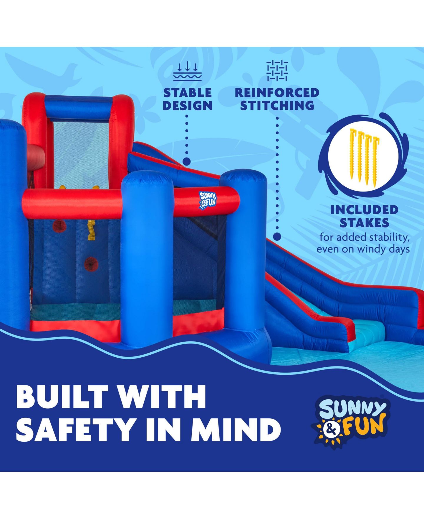 Детская игрушка Sunny & Fun Puncture-Resistant Inflatable Water Slide with Climbing Wall, 14.1'L x 13.1'W x 7.3'H, Nylon Bounce House, цвет: Синий — фото 4