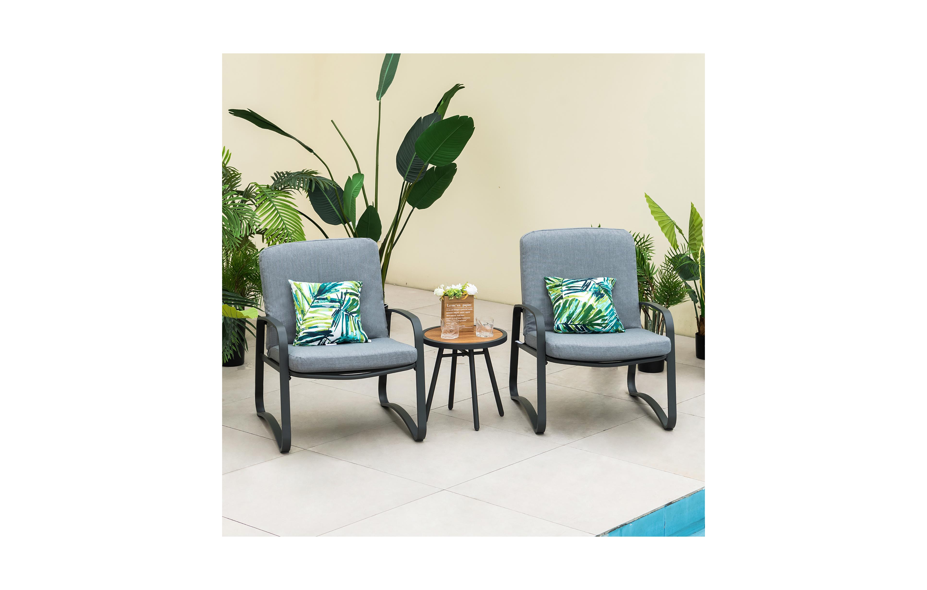 Costway 3Piece Patio Bistro Conversation Set Dpc Tabletop Metal Cushioned Chairs Outdoor