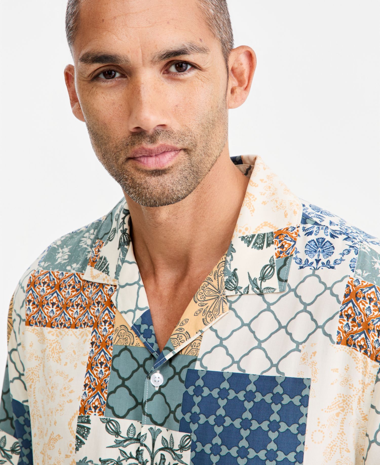 Men's Jones Patchwork-Print Camp Shirt