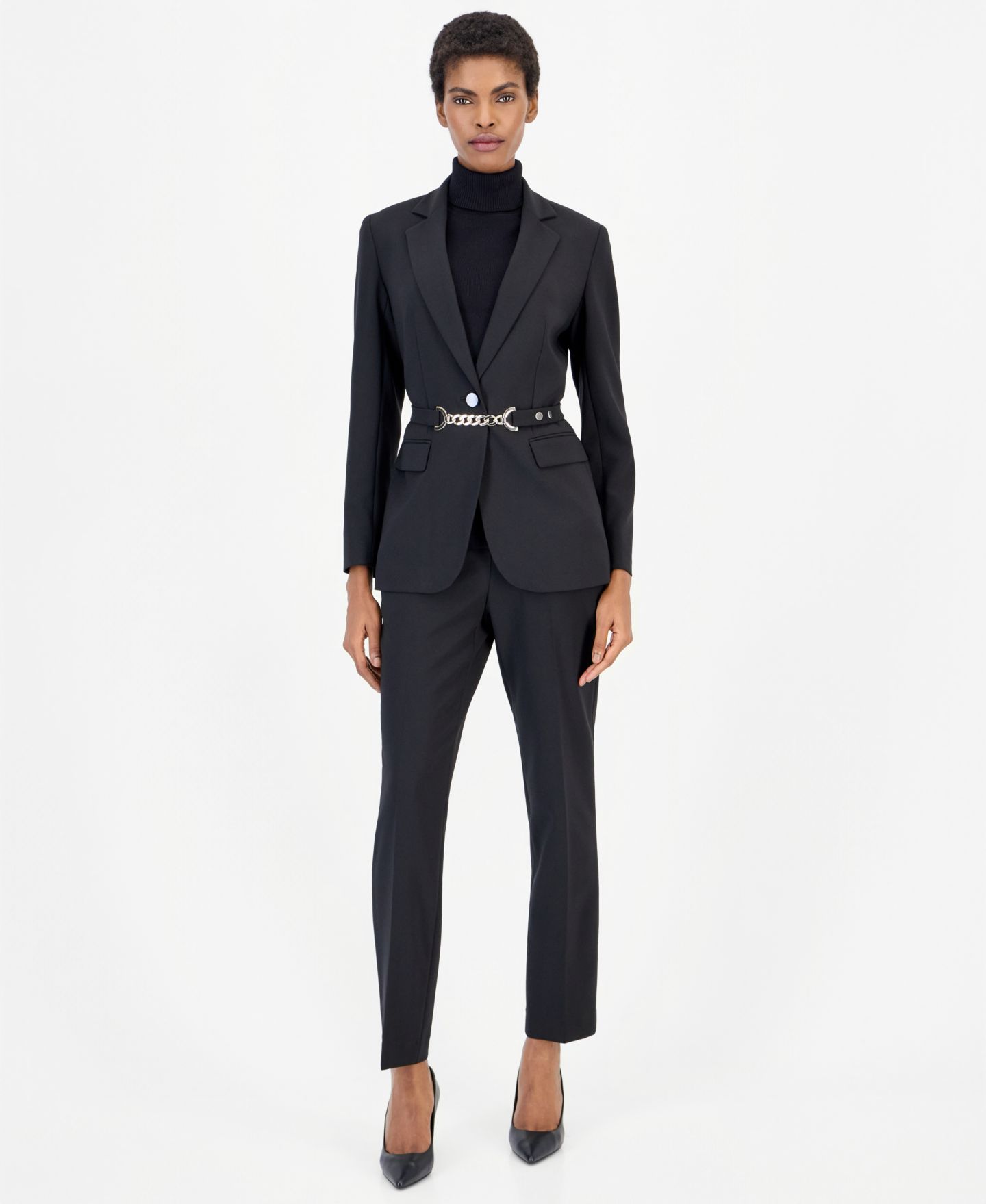 Женский комплект Anne Klein Pull-On Single-Button Stretch Jacket and Pants, 2-Piece Suit, цвет: Чёрный — фото 4