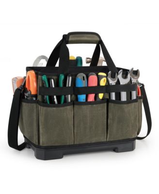 Waxed Canvas Tool Bag Hard Bottom 8 Pockets