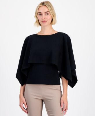Women's Boat-Neck Cape-Overlay Sweater