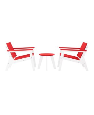 3-Piece Outdoor HDPE Conversation Set with Deep Seating Chairs and Round Side Table