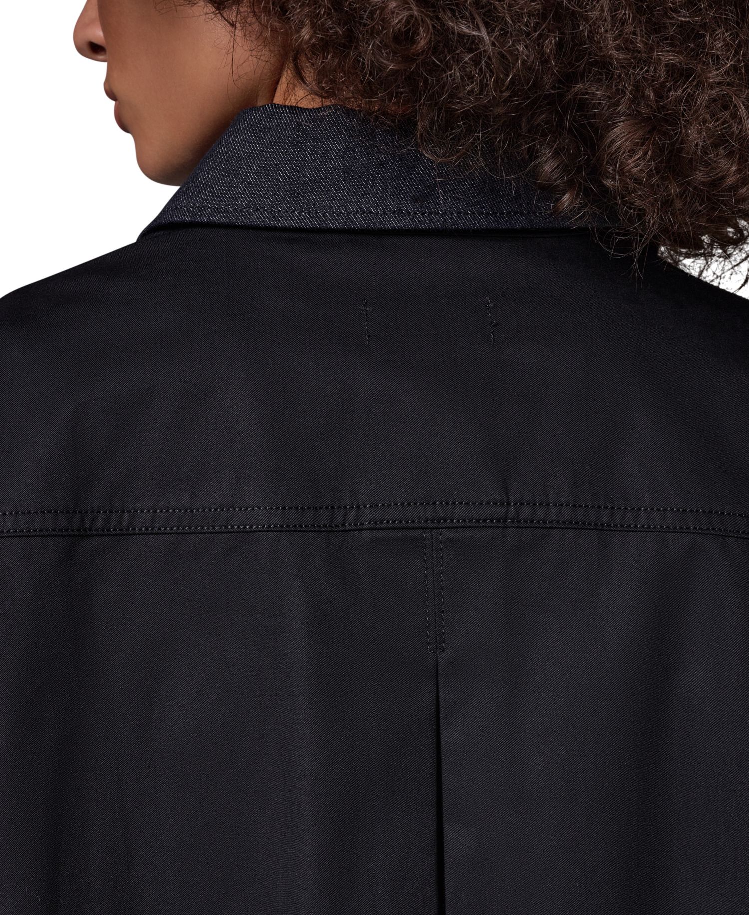 Women's Bell-Sleeve Trapeze Jacket with Denim Collar