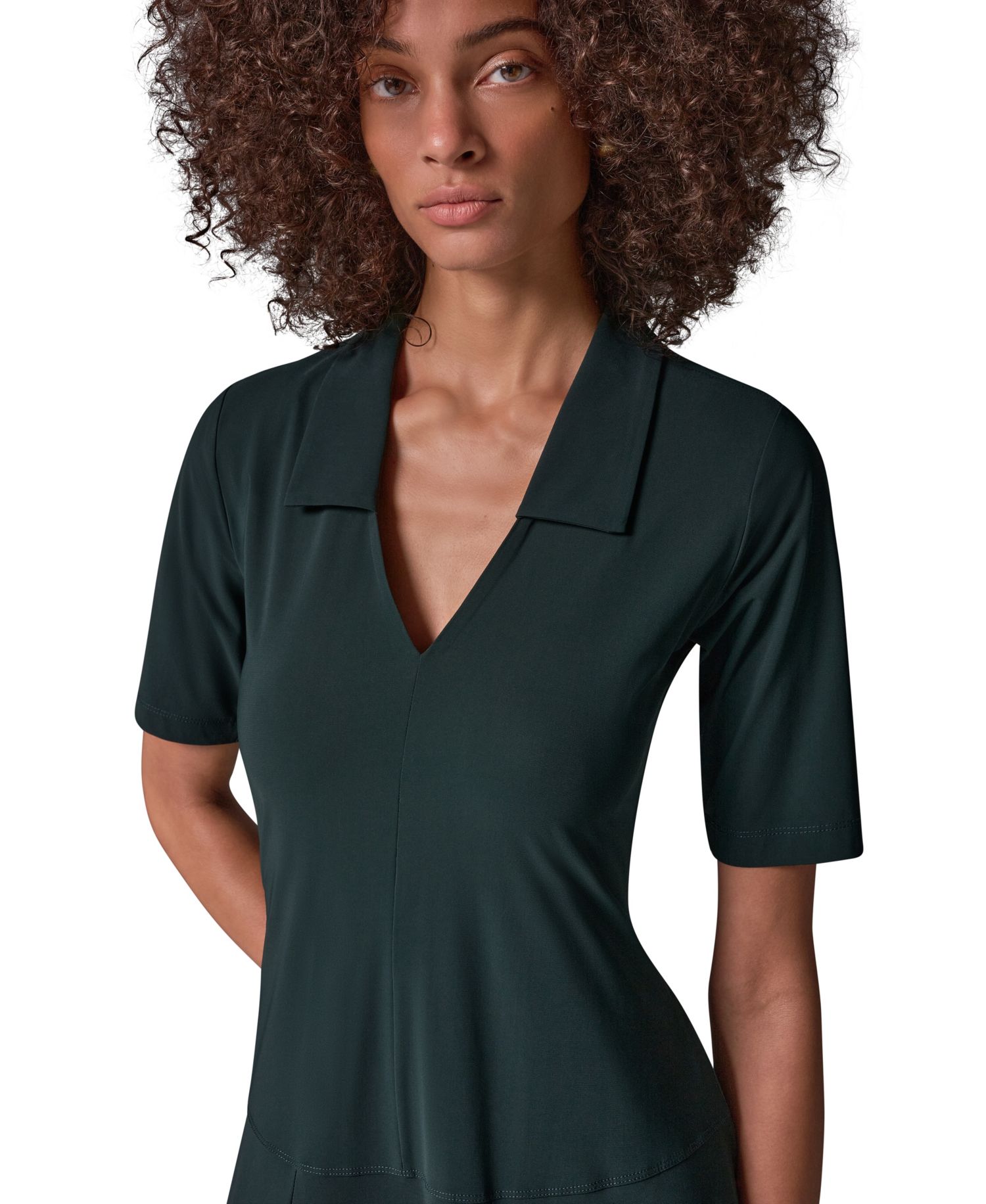 Women's V-Neck A-Line Midi Dress with Pockets