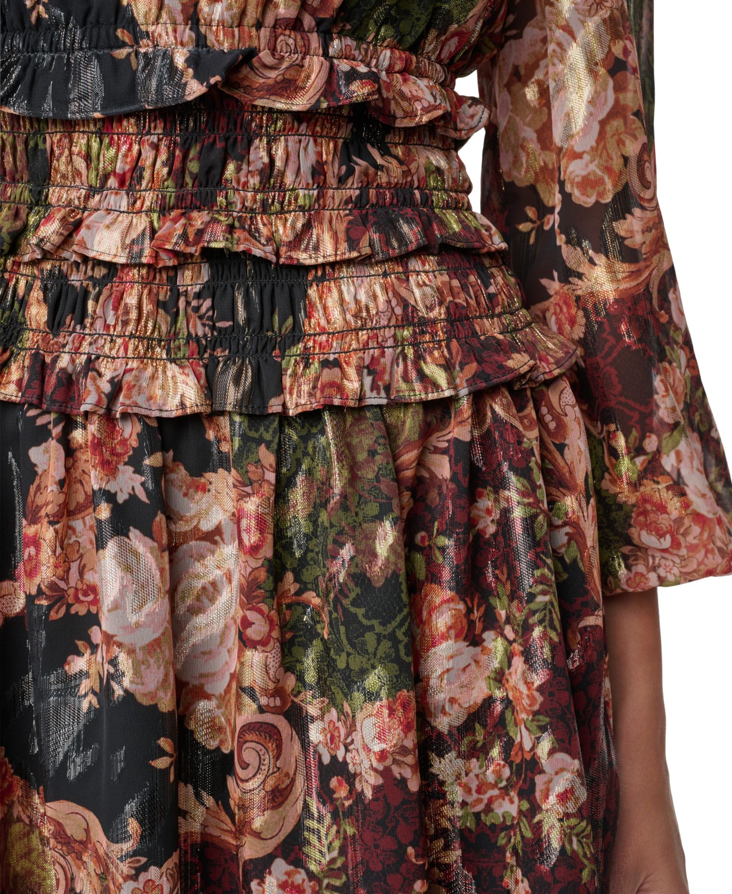 Women's V-Neck Balloon Sleeve Fit & Flare Dress