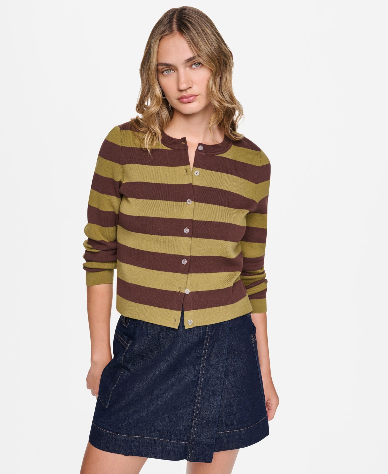 Petite Striped Cotton-Blend Cardigan