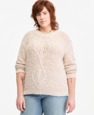 Plus Size Cable-Knit Boucl&eacute; Crewneck Sweater