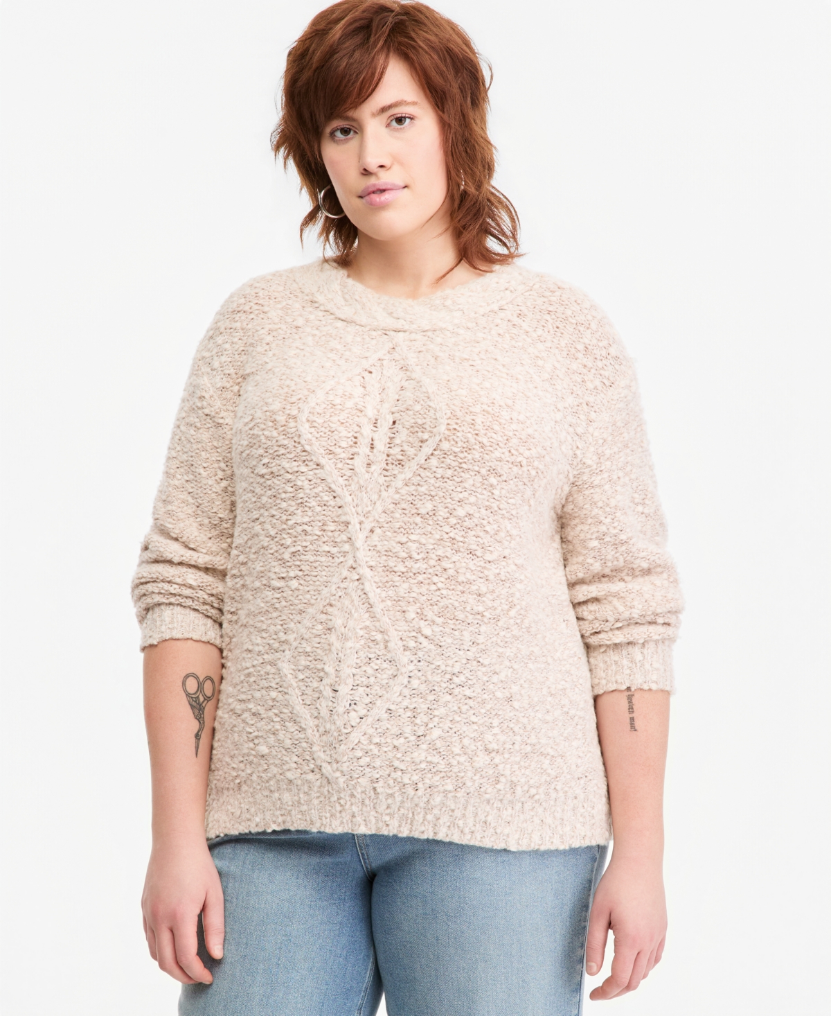 And Now This Plus Cable-Knit Boucle Crewneck Sweater, Macy's Exclusive