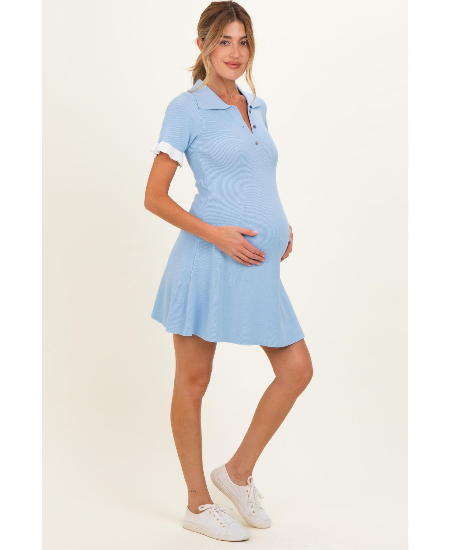 Женское платье Pinkblush Maternity Short-Sleeve Ruffle Polo Mini, цвет: Синий — фото 4