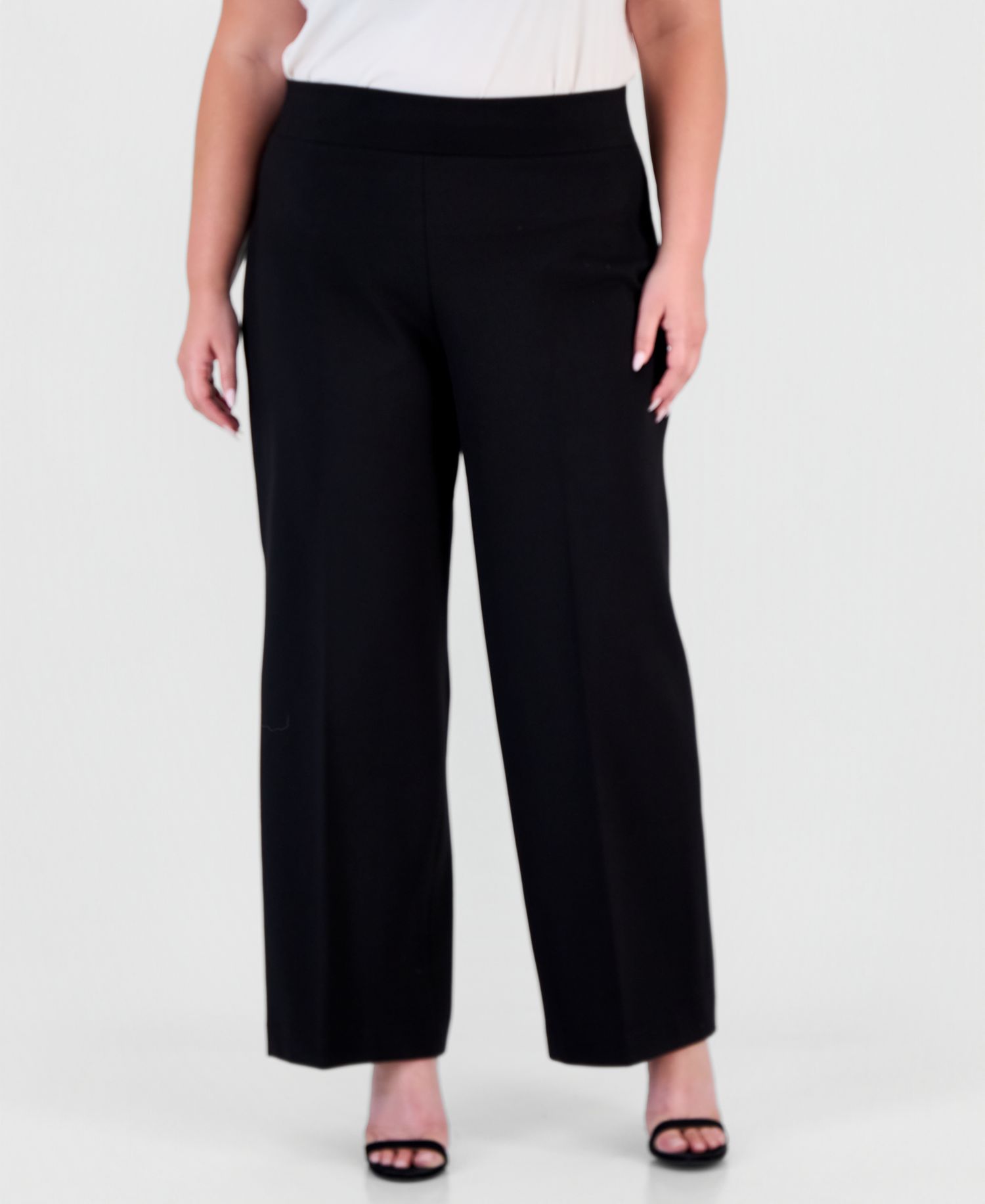 Plus Size Compression Pull-On Wide-Leg Trousers