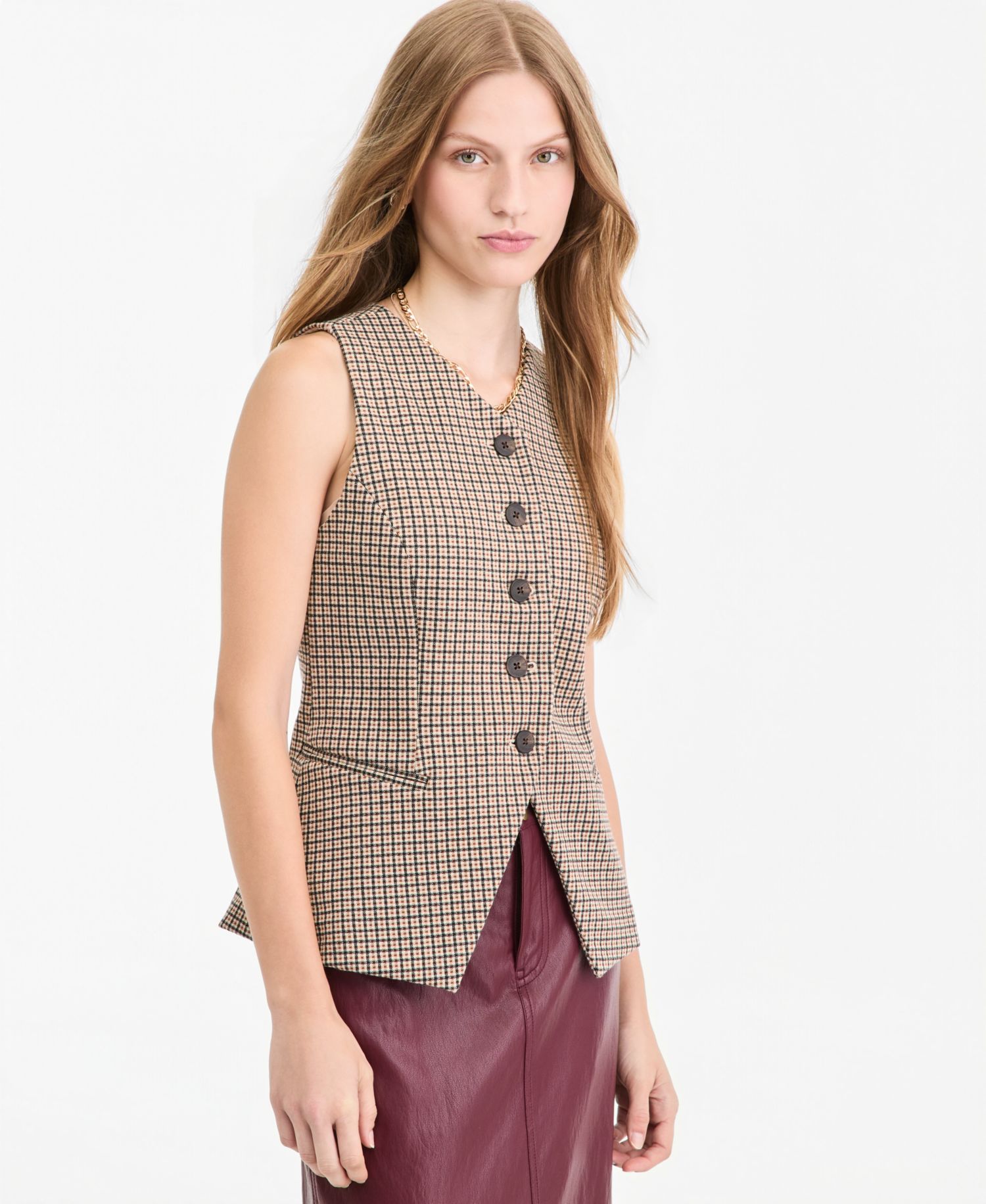 Women's Vivienne Check Longline V-Neck Vest