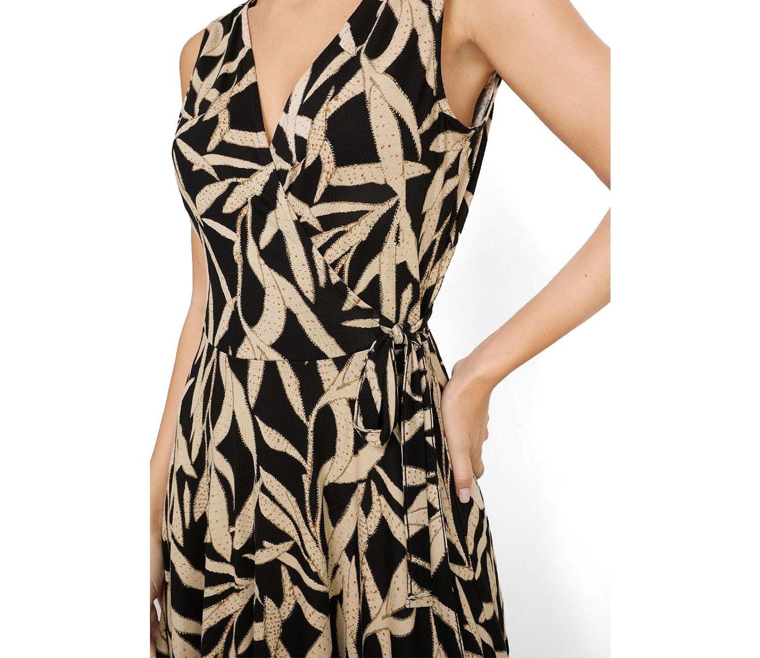 Women's Viscose Printed Look A-Line V-Neck Short Dress