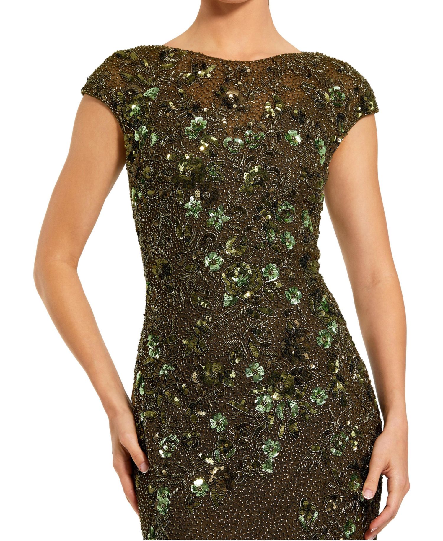 Women's Floral Embellished Cap Sleeve Sheath Gown