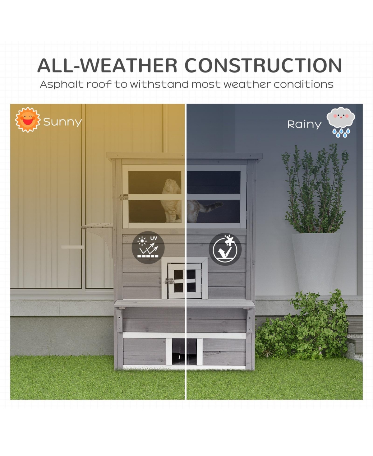 Ruie Outdoor Cat House 3-Tier Kitty Shelter with 5 Escape Doors