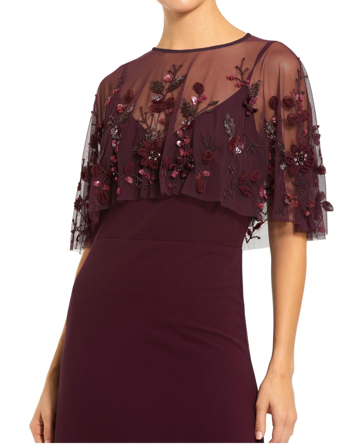 Women's Embroidered Floral Overlay Chiffon Evening Gown