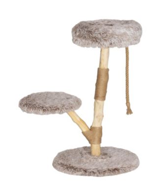 35 Inch Modern Cat Tree with Wooden Scratching Posts and Cat Bed