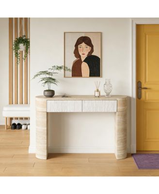 Modern MDF Console Table, 63 Inch Rectangular Entryway Table with 2 Hidden Handle Drawers