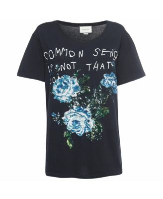 Women's Sequined Floral Common Sense Graphic T-Shirt