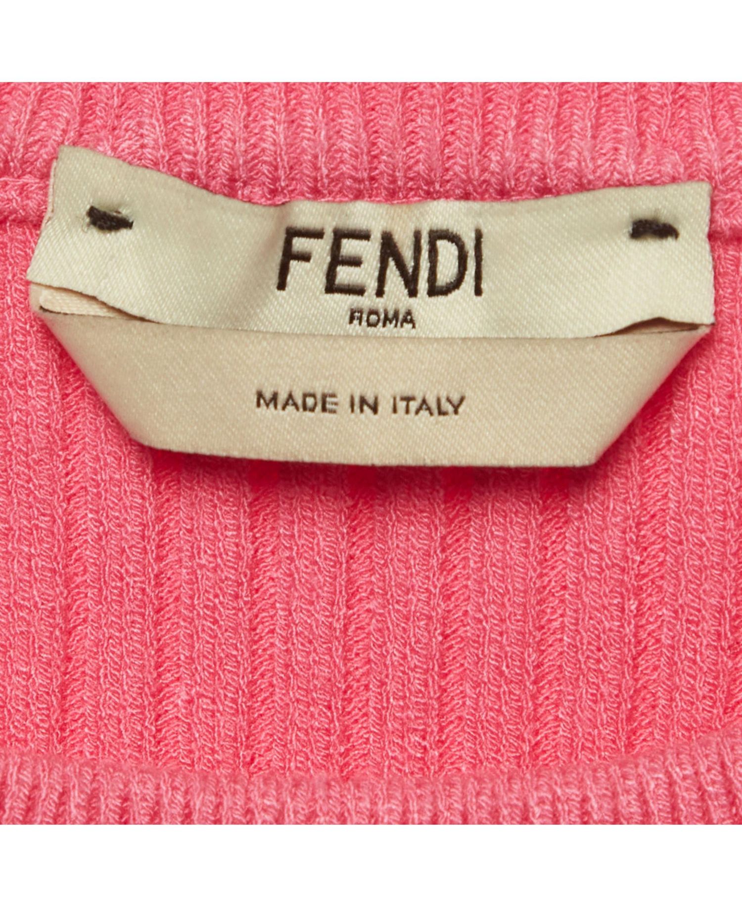 Fendi Women's Ribbed Knit Lace-Up Short-Sleeve Crewneck Top