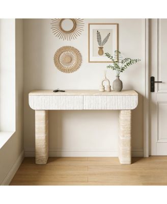 Modern Freestanding Console Table, 42.24 Inch MDF Entryway Table with 2 Invisible Handle Drawers