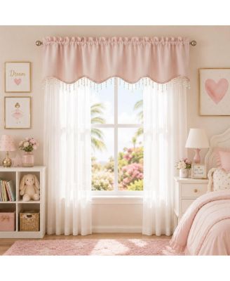 Sheer Elegance 3 Piece Window Curtain And Crystal Beaded Valance Set