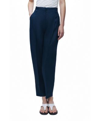 Women's High-Rise Pleated-Front Tapered Linen Trousers