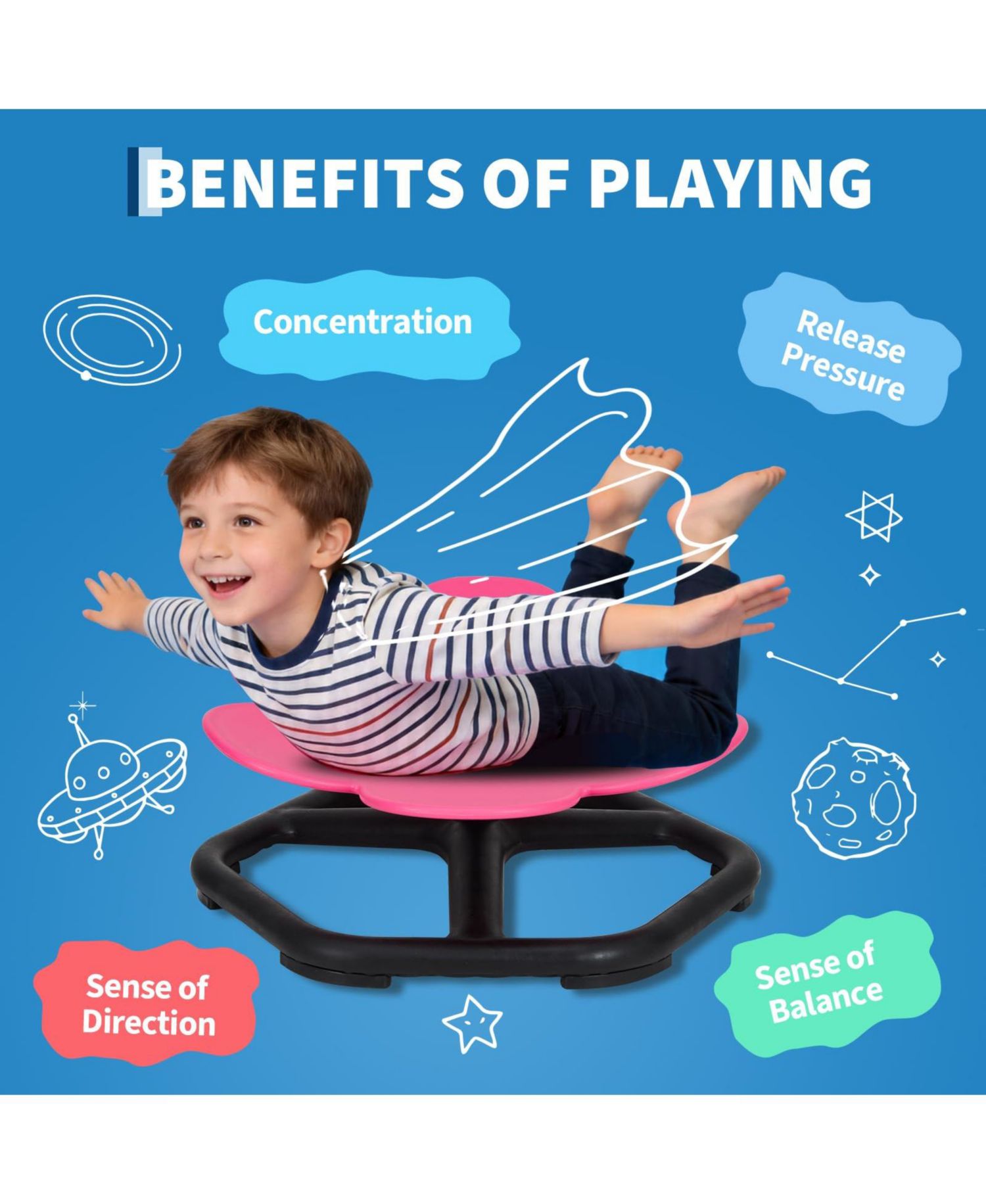 Kids Active Spin Chair - Flower Design Balance Seat with Non-Slip Pads, 220 lb Capacity