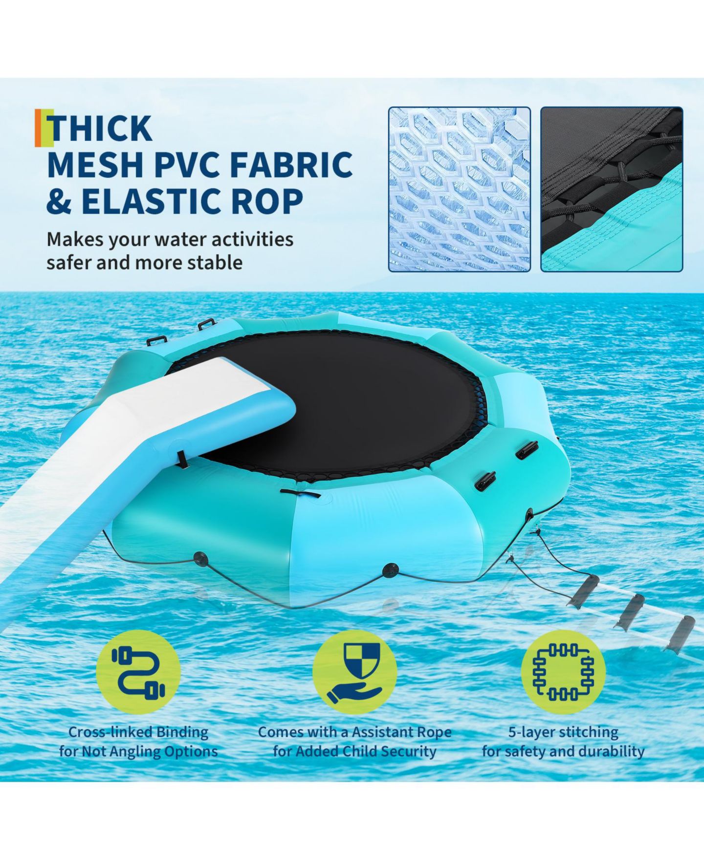 Детская игрушка homfan Inflatable Water Trampoline, 10 Foot, PVC, with Slide, 408 lb Capacity, цвет: Синий — фото 6
