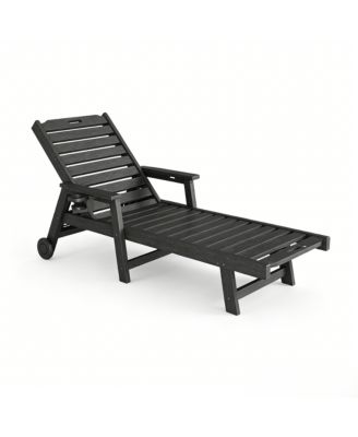Patio Chaise Lounge Chair HDPE with Rolling Wheels, Cup Holder and 5-Position Backrest, All-Weather Lounger for Pool and Beach
