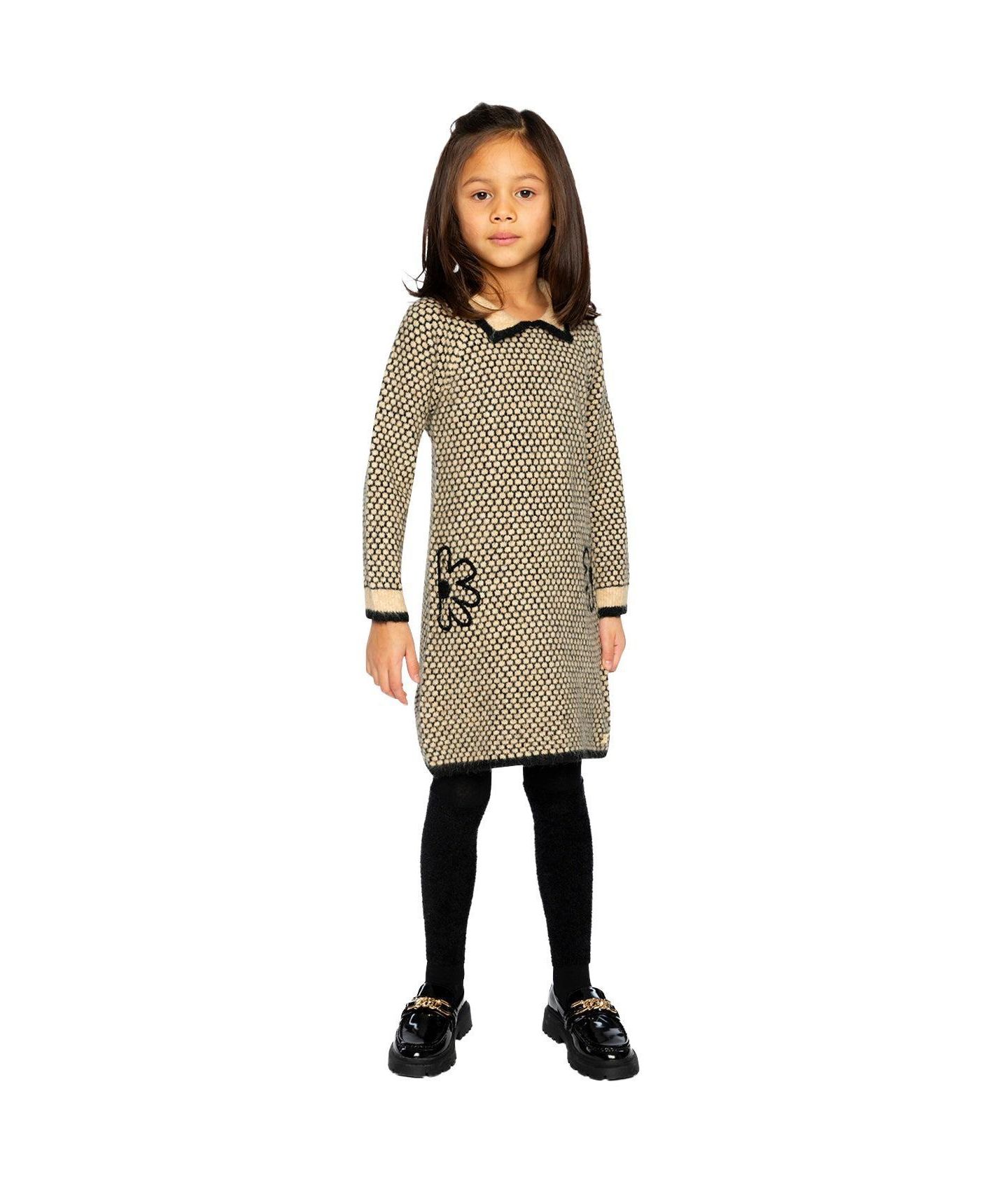 Платье Deux par Deux Knit Dress with Collar для девочек, цвет: Бежевый / Чёрный — фото 4