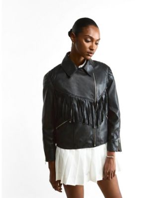 Women's Dakota Fringed Leather Jacket, Created for Macy's