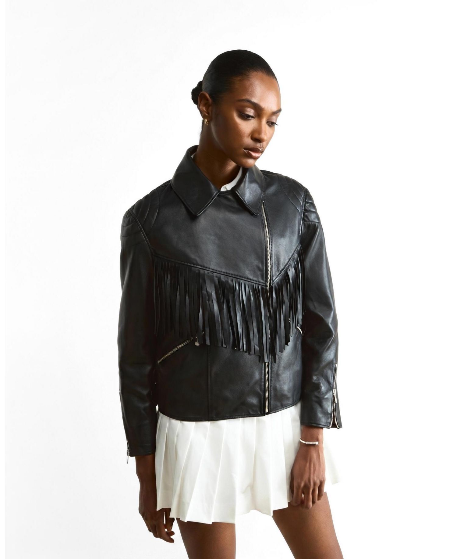 Women's Dakota Fringed Leather Jacket, Created for Macy's