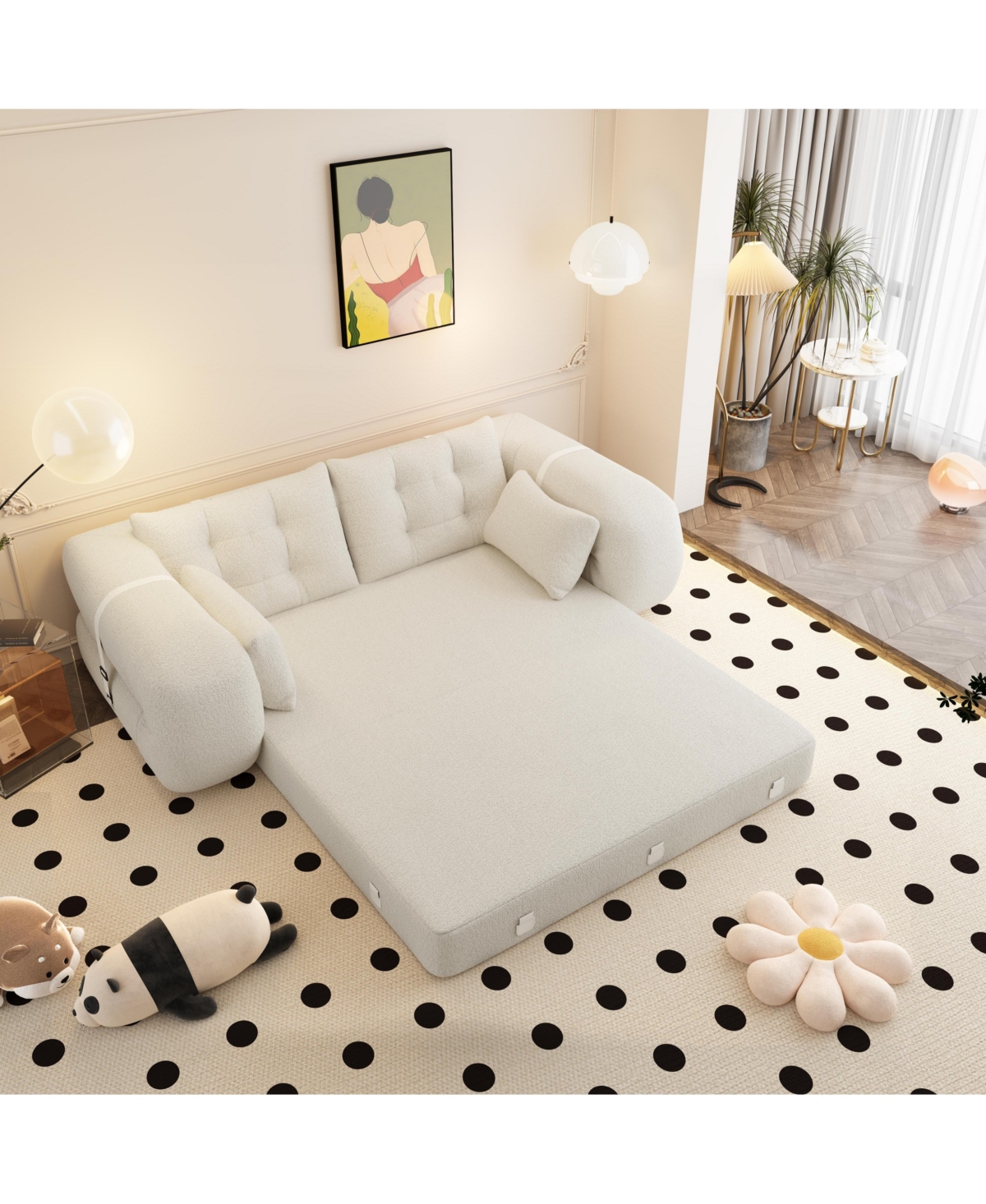 Clihome 78.7" Folding Sleeper, 3-in-1 Convertible Sofa Bed - Teddy Velvet Floor