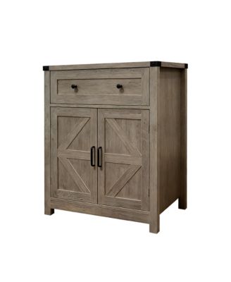 Wood-Grain Top Farmhouse Barn-Door Storage Cabinet