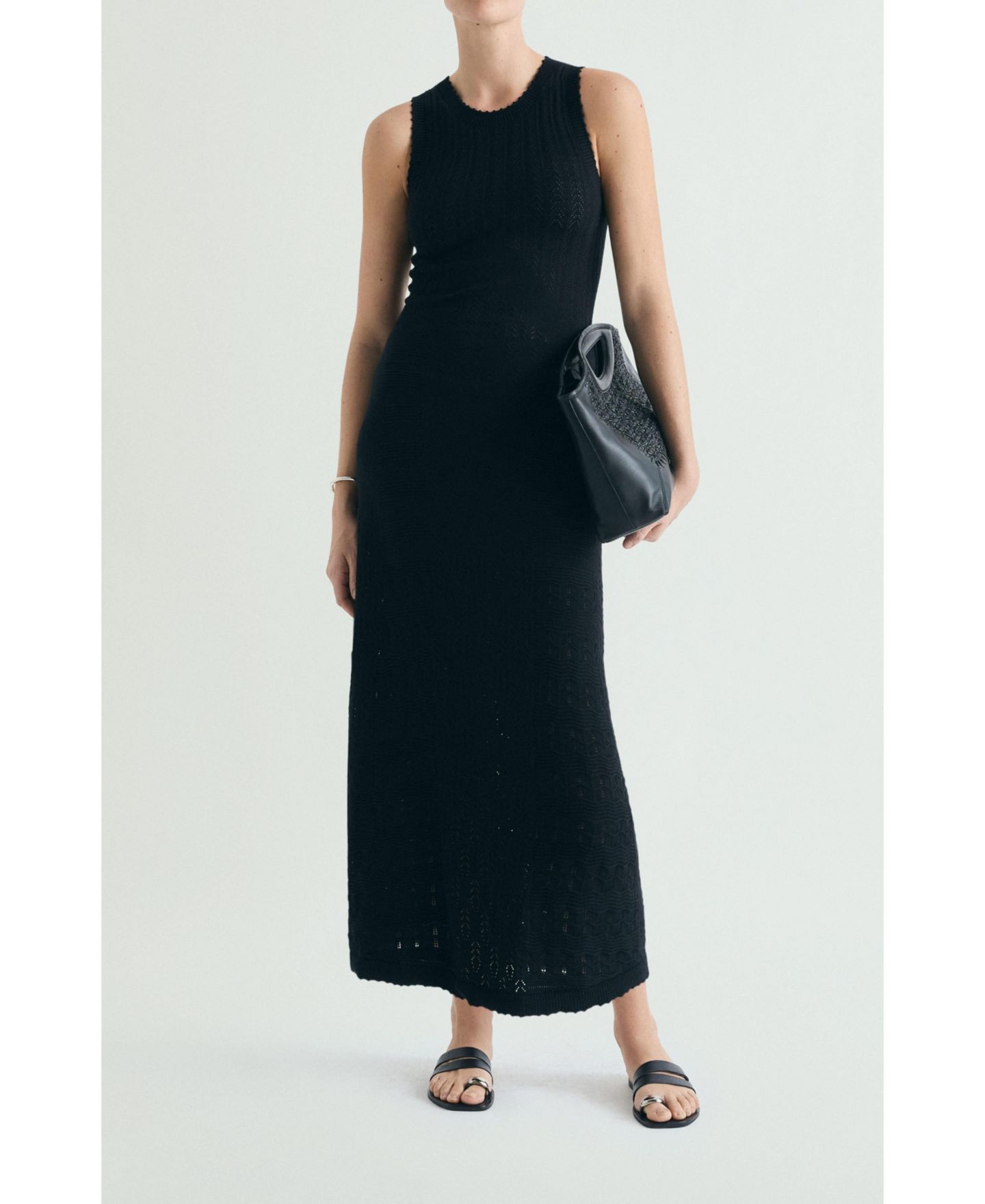Женское платье Scalpers Openwork-Knit Sleeveless Crew-Neck Maxi, цвет: Чёрный — фото 1