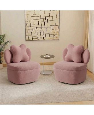360degree(s) Rotating Accent Chair Set of 2,Teddy Velvet Armchair, Heart Back Upholstered Sofa with Hidden Storage, for Living Room Bedroom