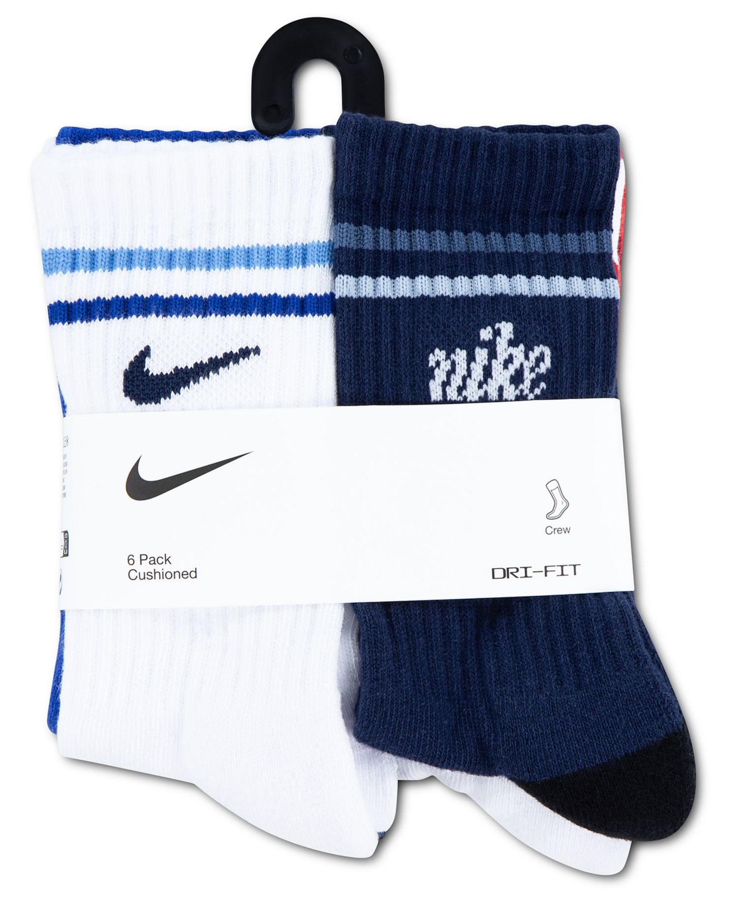 Boys' and Girls' 7-11 Dri-FIT Stripe Crew Socks, 6-Pack