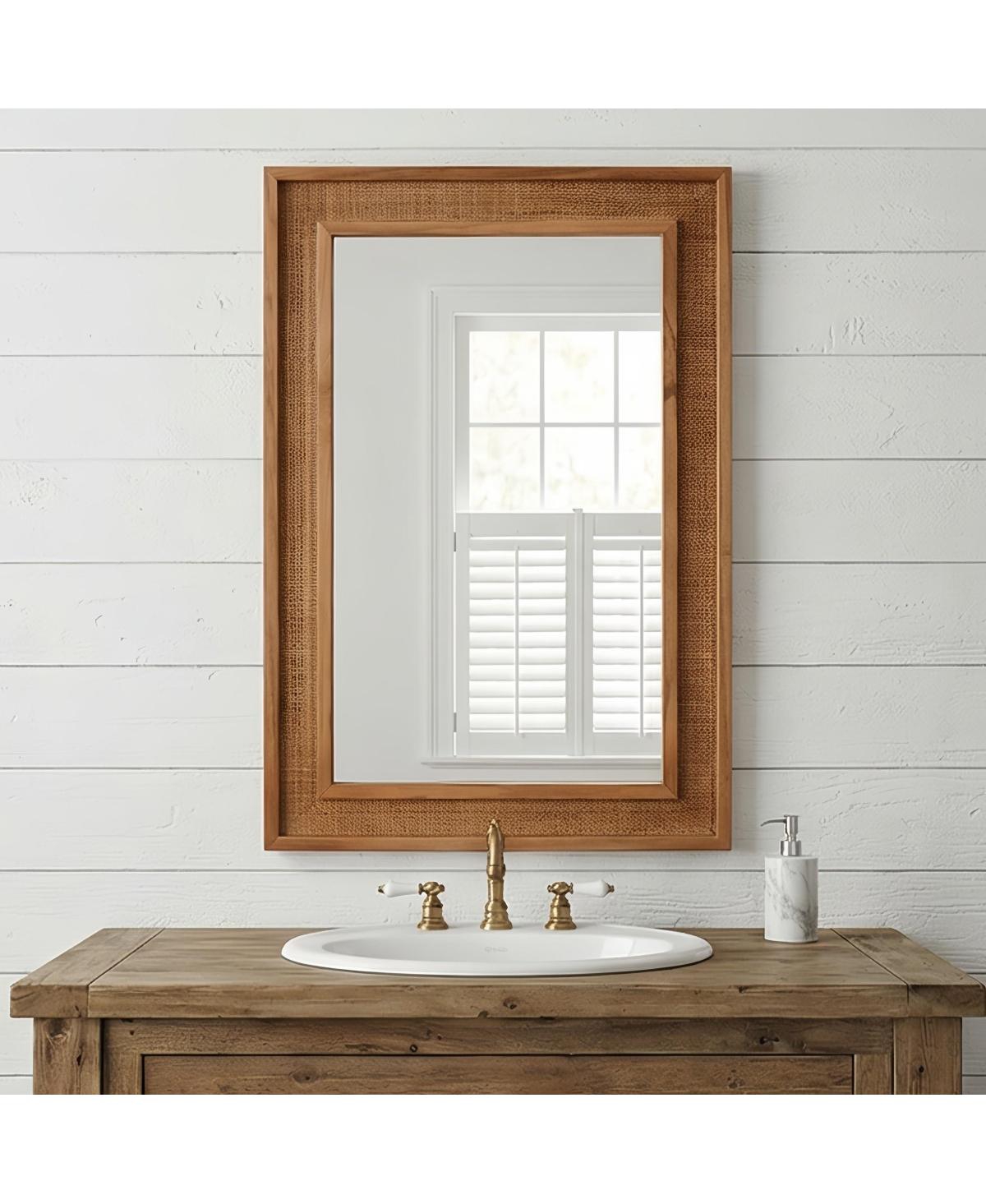 Laoties 24" x 36" Rattan Wall Mirror, Farmhouse Bathroom Vanity Mirror with Wood Frame for Entryway and Bedroom