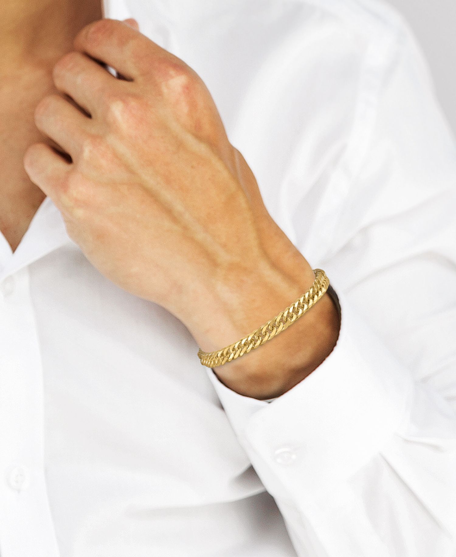 Men's Triple Bevel Curb Link 8.5" Bracelet in 14k Gold Over Sterling Silver