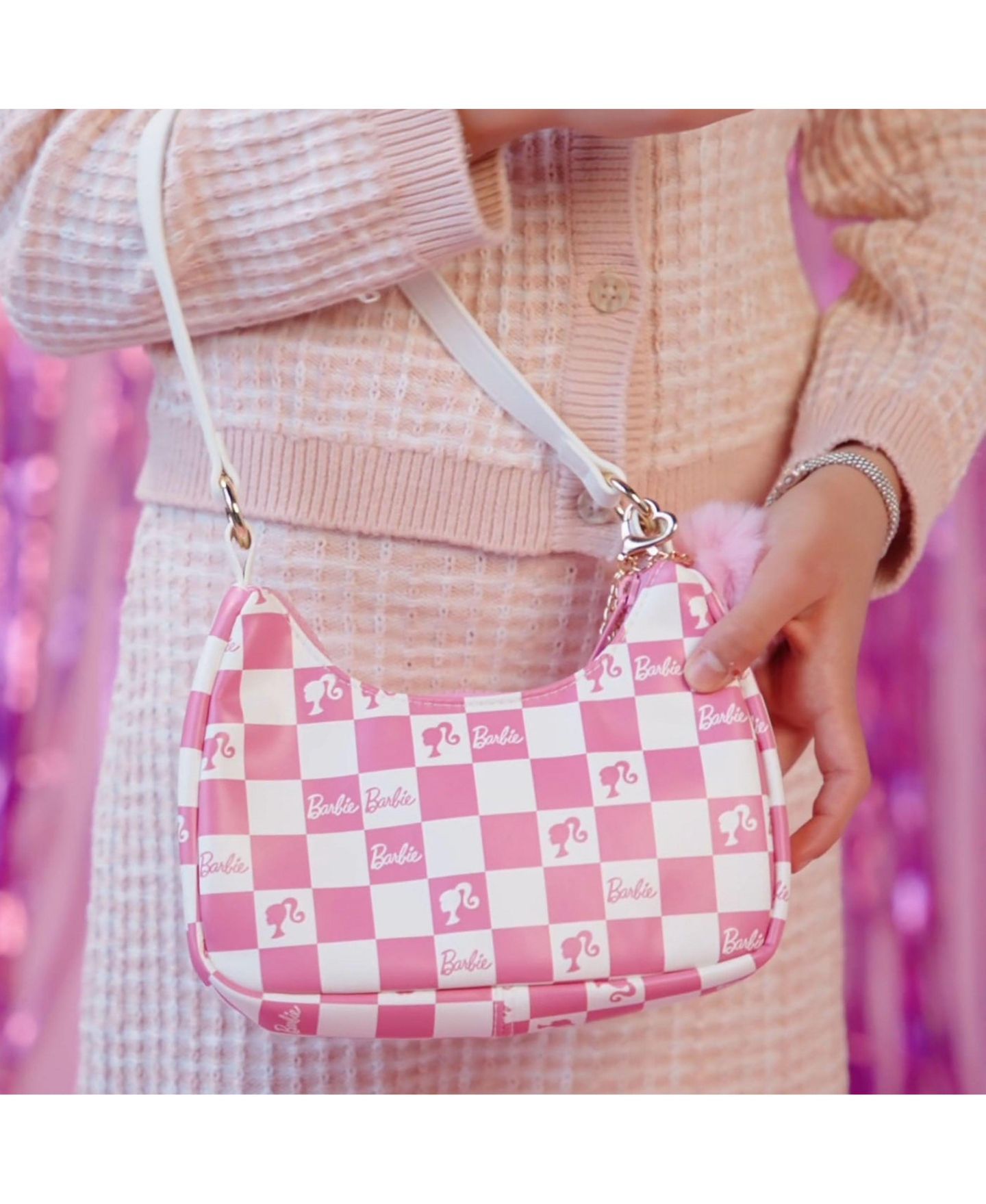 Детская сумка Barbie and Baby Checkered Kids Hobo Handbag, цвет: Розовый / Белый — фото 6