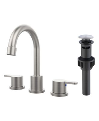 2 Handle Brushed Nickel Widespread Bathroom Faucet 8 Inch 3 Hole 360 Degree Swivel Spout with Pop Up Drain Assembly