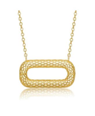 Unique 14K Gold Plated Woven Mesh Rectangular Necklace