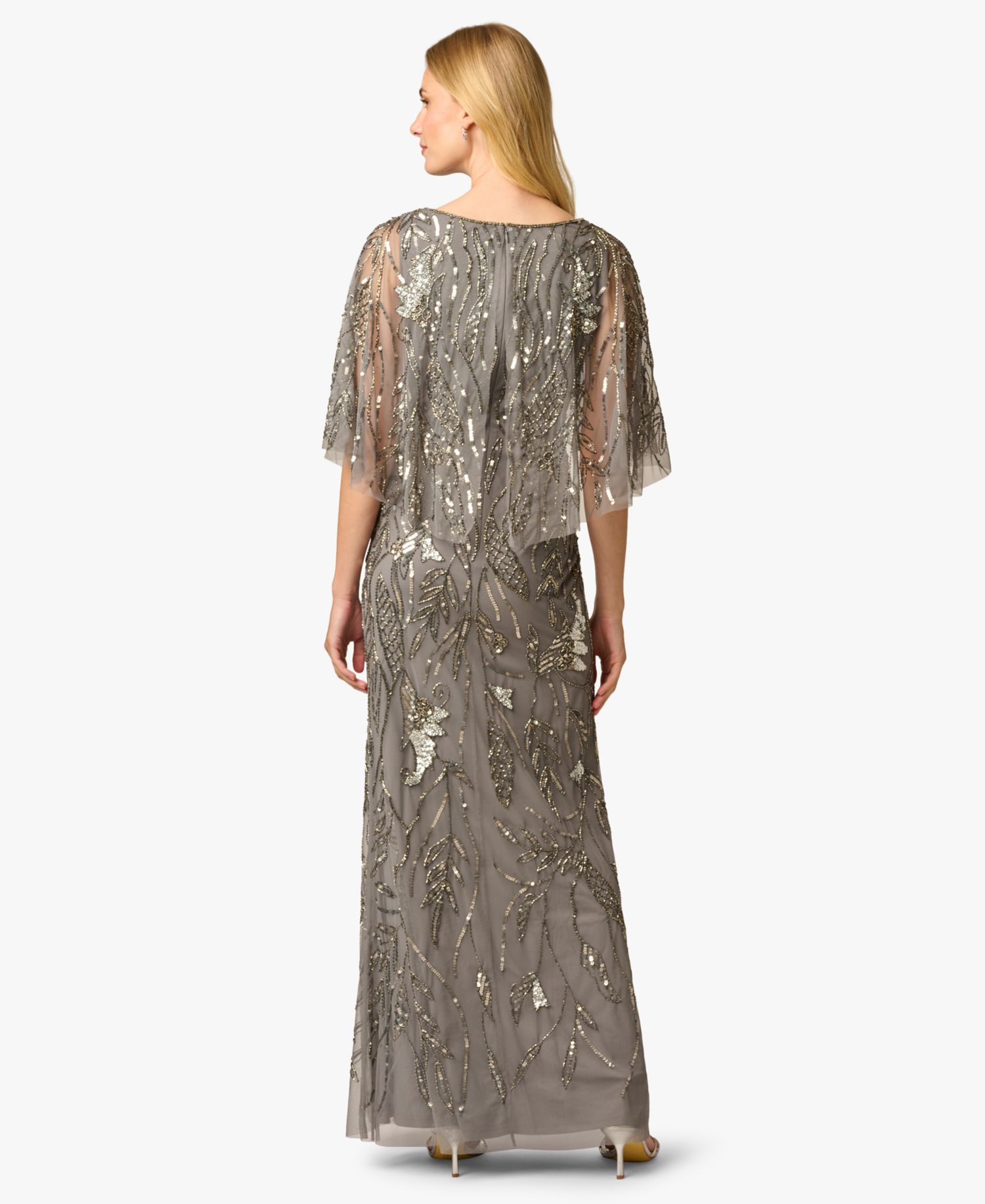 Women's Beaded Cape V-Neck Long Gown