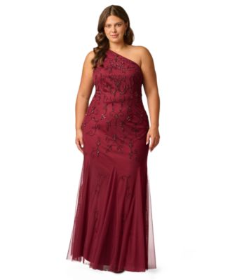 Plus Size One-Shoulder Beaded Gown