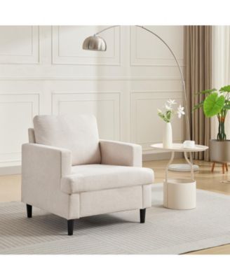 Accent Chair – Mid-Century Modern Lounge Armchair with Linen Upholstery, Thick Cushion and Sturdy Legs – Comfortable Seating