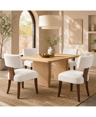 Dining Chairs Set of 4, Mid Century Modern Upholstered Kitchen Dining Chairs with Rattan Wood Back Brown Wood Legs