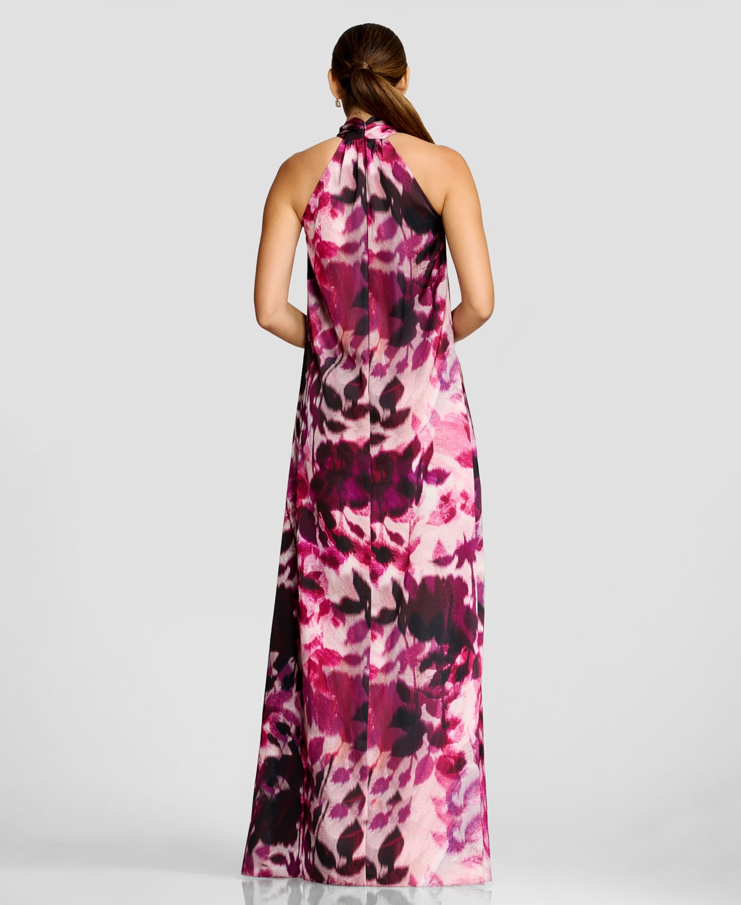 Women's Floral-Print Gathered Halter Neck W Built Up Back Column Shift Maxi Dress