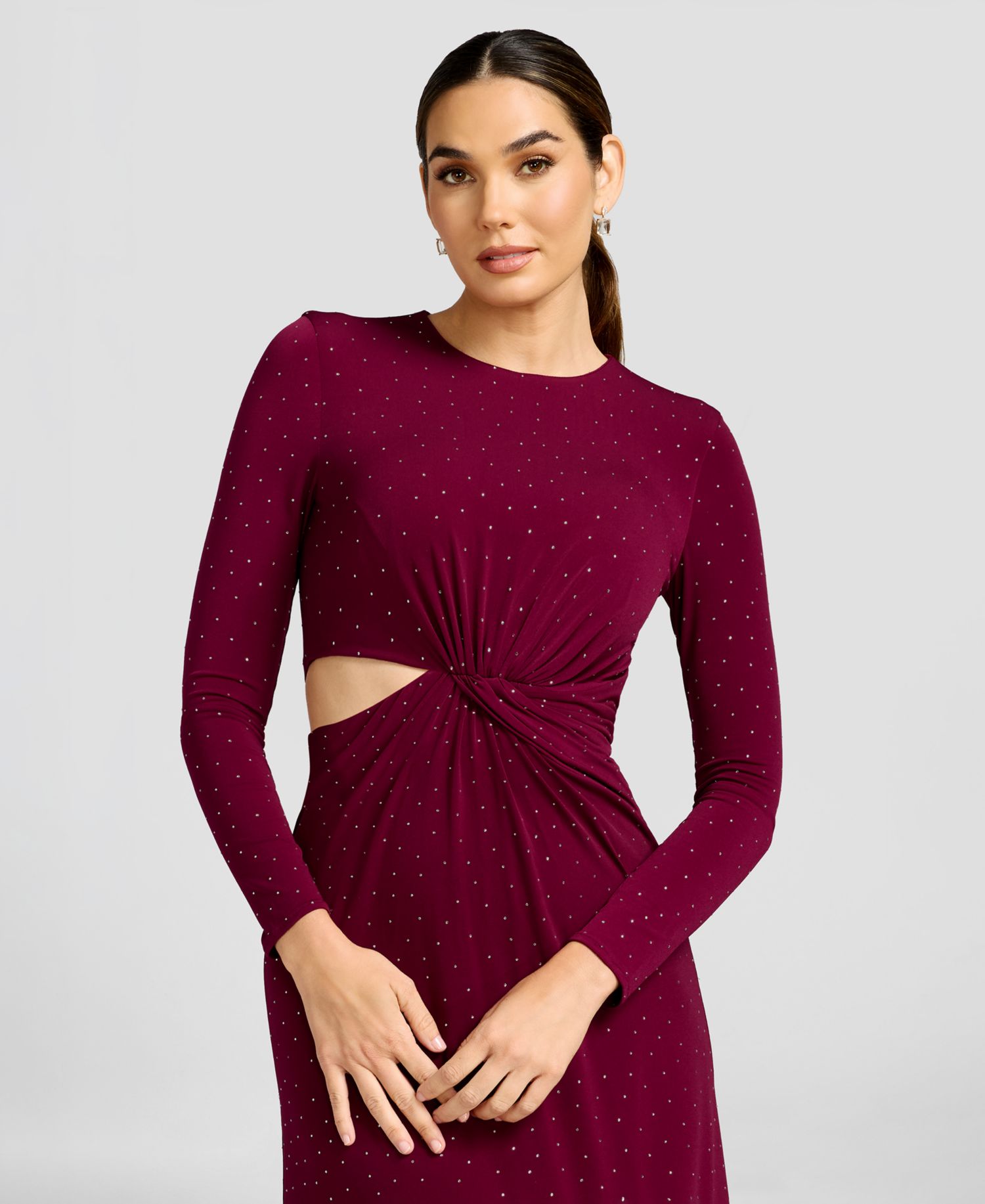 Women's Long-Sleeve Gathered Waist with Cutout A-Line Dress